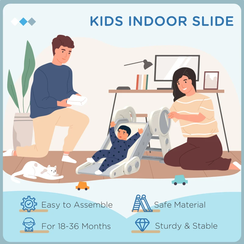 Qaba Toddler Slide, Indoor Foldable Kids Slide for 1.5-3 Years Old, Gray