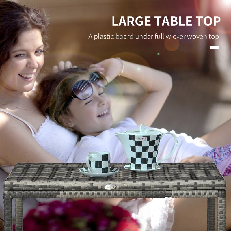 Outsunny Patio Rattan End Table, Outdoor Side Table with Full Woven Table Top for Garden, Balcony, Mixed Grey