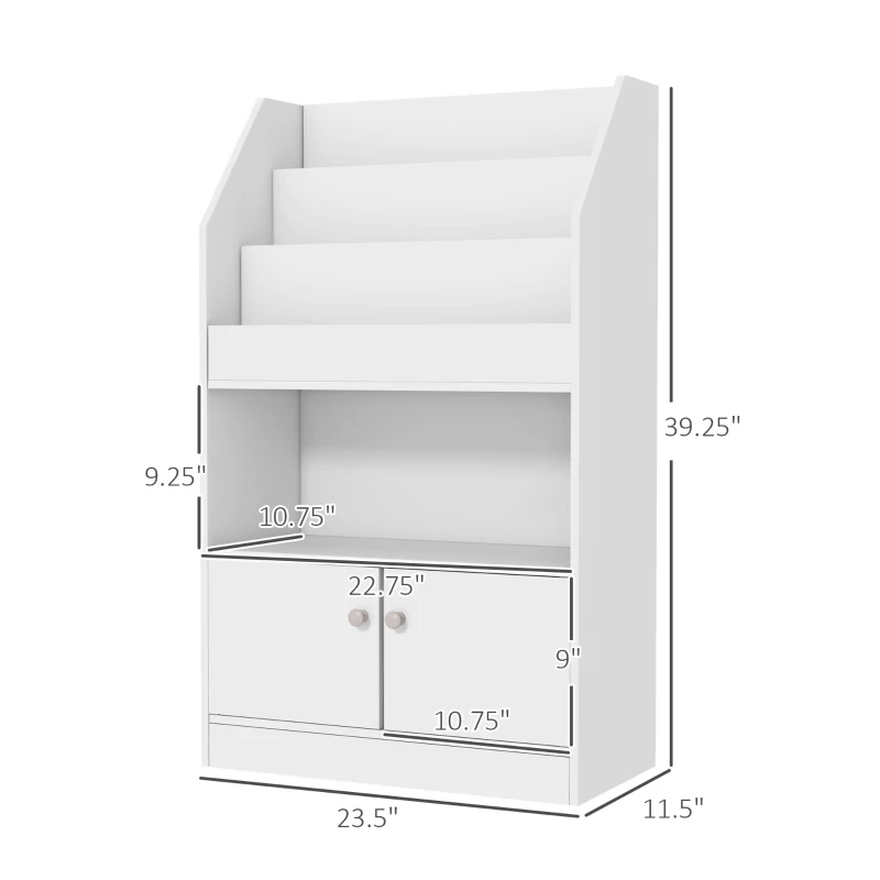 Qaba Toy Storage Cabinet, Kids Bookcase Children's Bookshelf for Kids Room, Bedroom, Playroom, Nursery, White