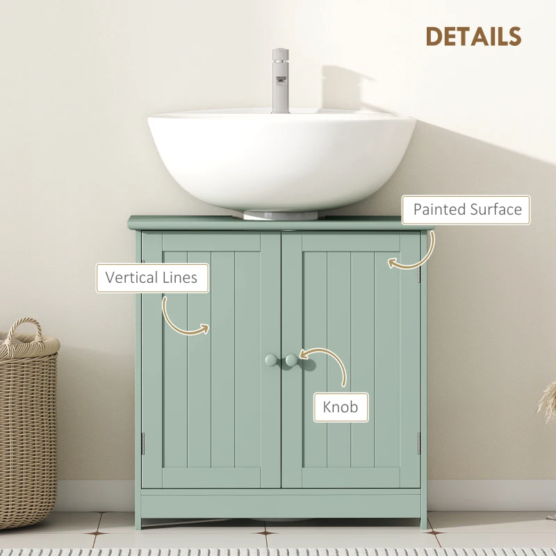 HOMCOM Bathroom Vanity Cabinet, Under Sink Bathroom Cabinet with 2 Doors and Adjustable Shelf, Dark Green