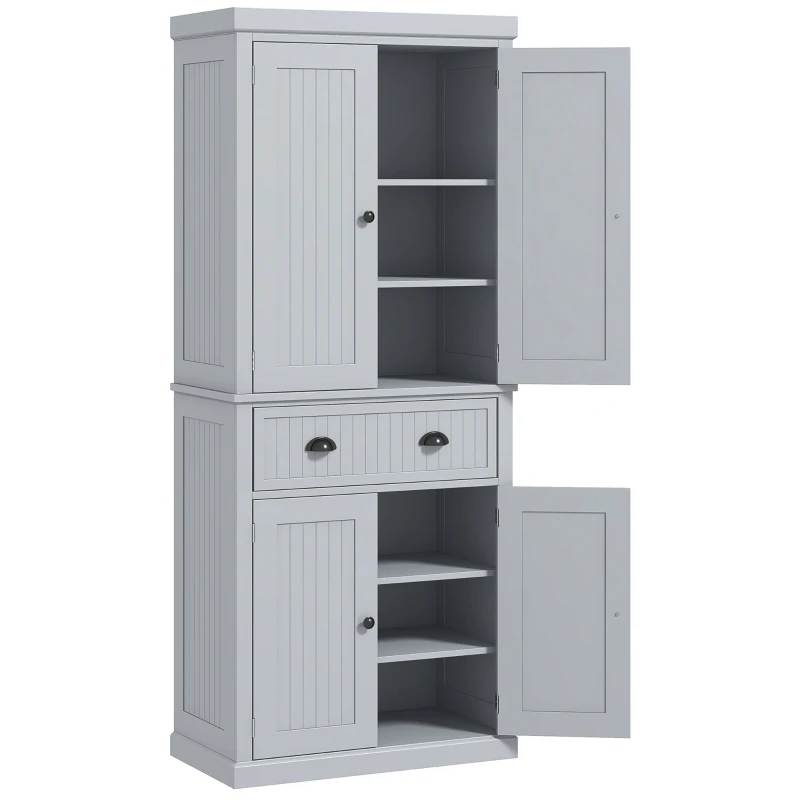 HOMCOM 72" Traditional Freestanding Kitchen Pantry Cabinet Cupboard with Doors and 3 Adjustable Shelves, Gray