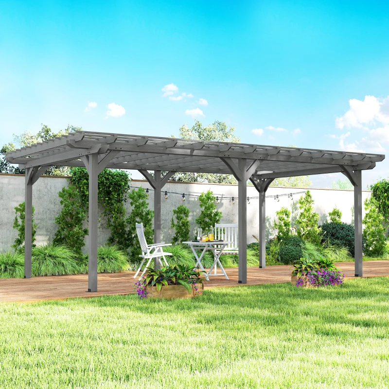 Outsunny 12' x 20' Outdoor Pergola, Wood Gazebo Grape Trellis with Stable Structure for Climbing Plant Support, Gray
