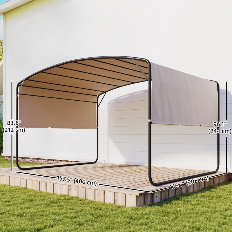 Outsunny 10' x 13' Retractable Pergola Canopy, Outdoor Metal Pergola Gazebo Sun Shade Shelter with Steel Frame, Khaki
