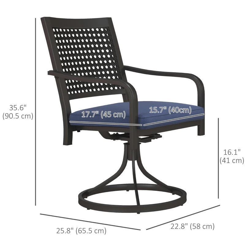 Outsunny 2 Pieces Patio Swivel Chairs with Cushion, Outdoor Swivel Rocker with Curved Armrests, Backrest for Garden, Balcony, Porch, Navy Blue