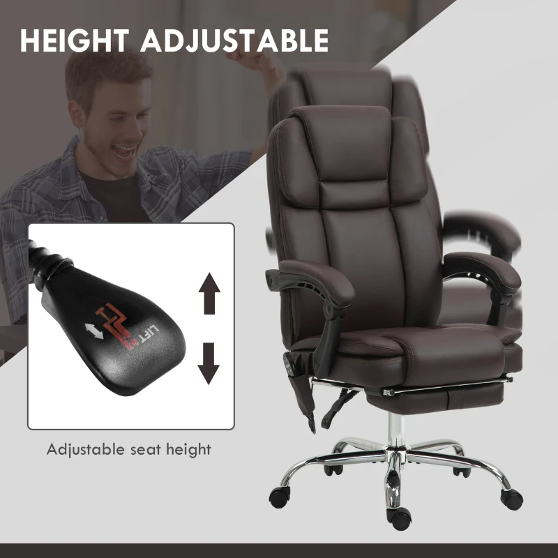 Vinsetto 6 Point Vibration Massage Office Chair, PU Leather Reclining Computer Chair with Adjustable Height, Brwon