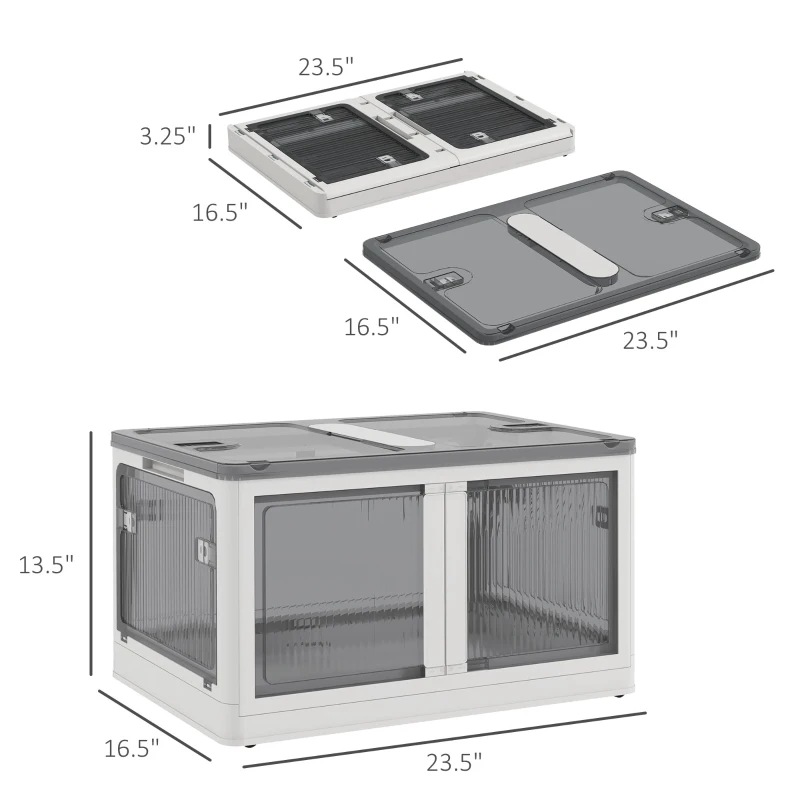 HOMCOM Stackable Storage Bins with Lids, Wheels, and Collapsible, White