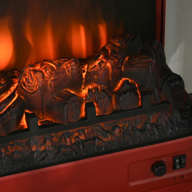 HOMCOM Electric Fireplace Heater, Fireplace Stove with Realistic LED Flames and Logs, Remote Control and Overheating Protection, 1400W, Red