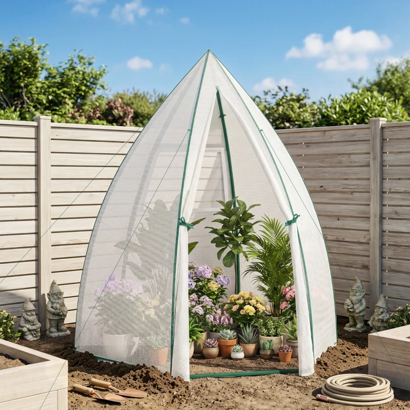 Outsunny 63" x 54" x 71" Tent-Style Mini Greenhouse, Portable Hot House for Plants with Zipper Roll Up Door and Window for Outdoor, Garden, Patio, White