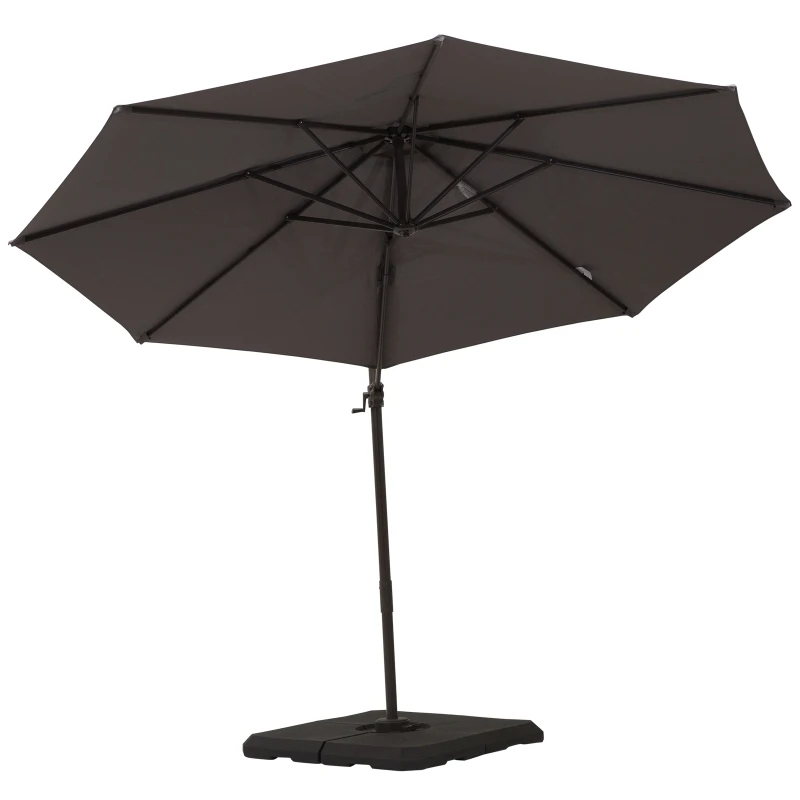 Outsunny 10ft Cantilever Patio Umbrella with 360° Rotation, Crank & Cross Base for Garden Deck Pool Backyard, Grey