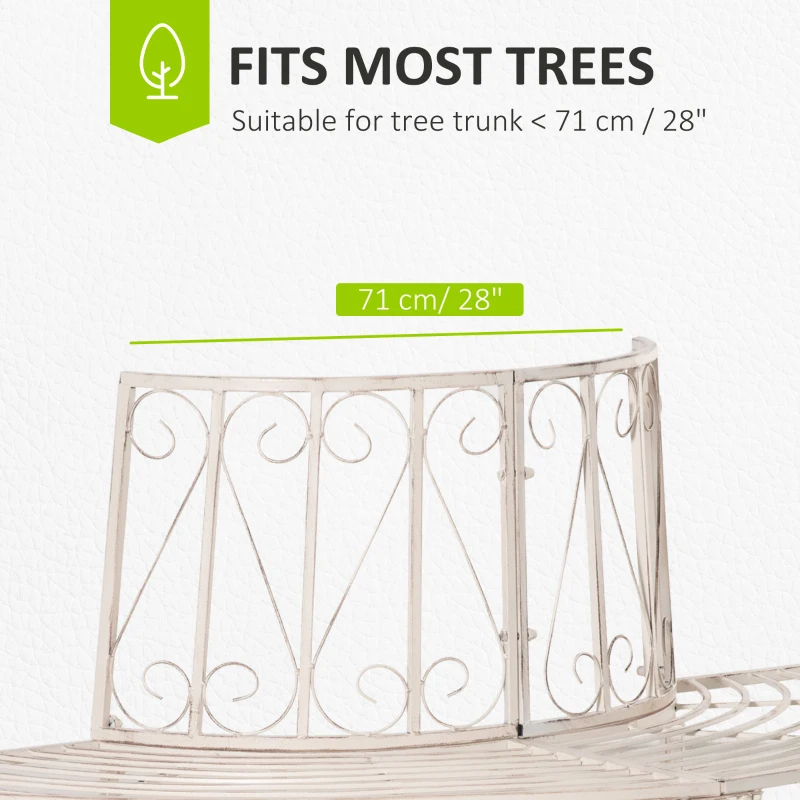 Outsunny Garden Half Round Tree Bench Antique 4-Seat Semi-circular Bench for Backyard, Park, Party, White