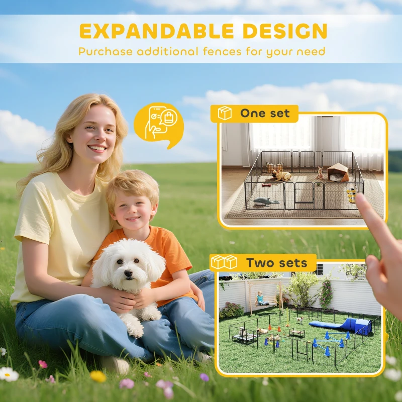 PawHut Dog Playpen, 31.5"W Heavy-Duty Metal Puppy Play Pen, Pet Exercise Fences for Outside and Indoor, DIY Design with Door for Small Dogs, 12 Panels, 23.5"H
