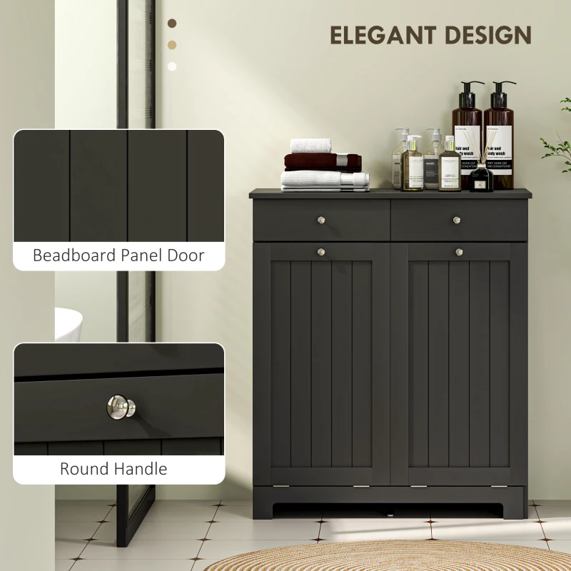 HOMCOM Laundry Cabinet, Tilt Out Laundry Hamper Cabinet with 2 Baskets, Bathroom Hamper Cabinet with 2 Drawers, Black