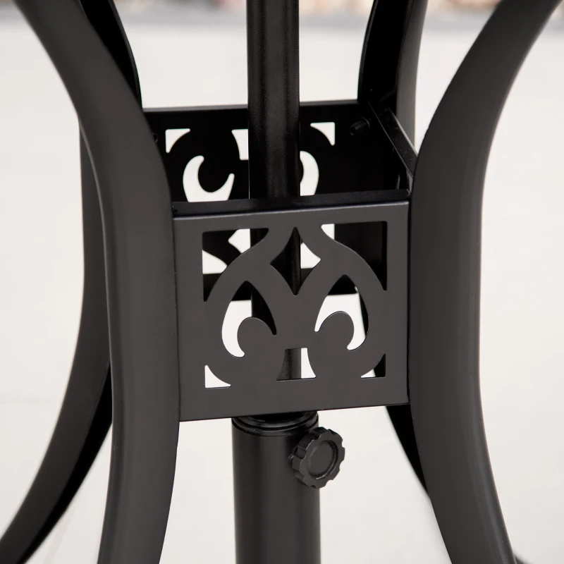 Outsunny 30-inch Round Patio Dining Table with Umbrella Hole Cast Aluminium Outdoor Bistro Table, Black