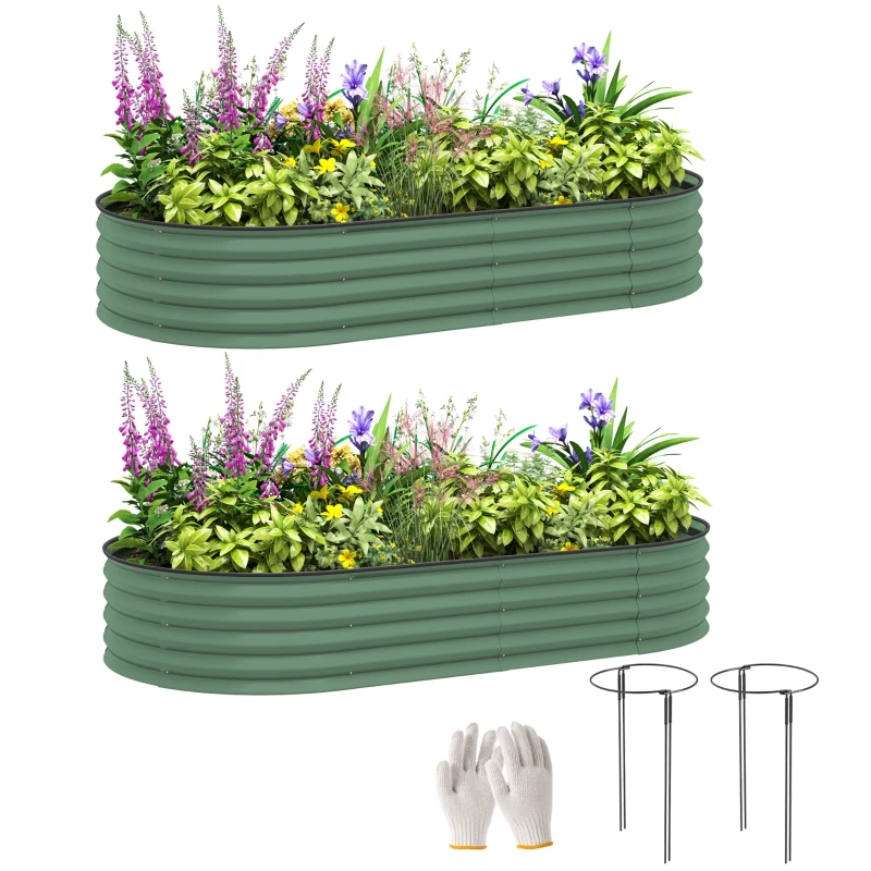 Outsunny 6' x 3' x 1' Large Outdoor Planter Box, Galvanized Raised Garden Bed with Metal Plant Stake, Light Green