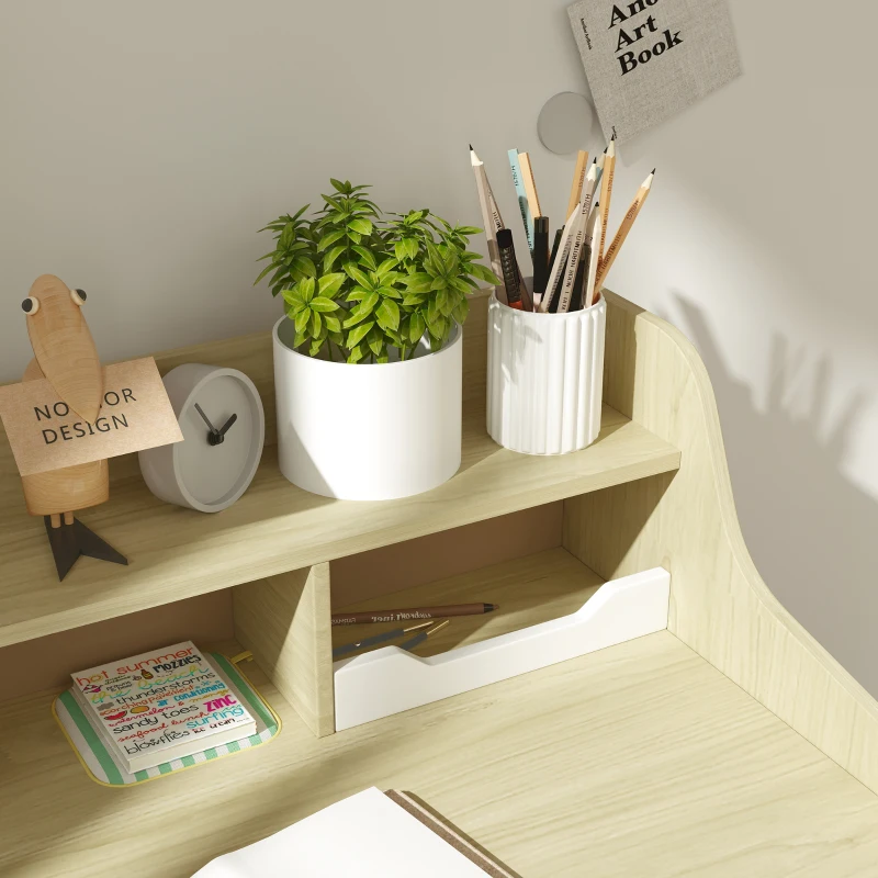 Qaba Kids Desk and Chair Set with Storage Shelves, Drawer for 3-10 Years, White