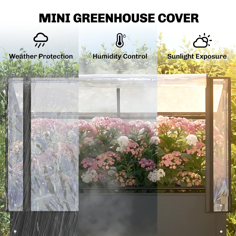 Outsunny Raised Garden Bed with Flip-Up Greenhouse Cover, Metal Elevated Garden Bed with Legs and Drainage Hole, Black