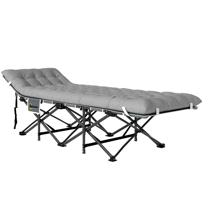 Outsunny 25.6" Wide Folding Bed, Camping Cot for Adults with Mattress, Carry Bag, Storage Pocket, Max Load 330 LBS, Light Grey