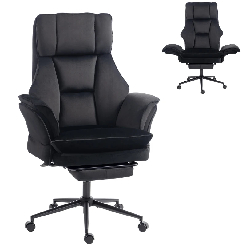 HOMCOM Cross Legged Office Chair with Footrest, 396 lbs Reclining Computer Desk Chair with High Back, Flip-up Armrests, Black