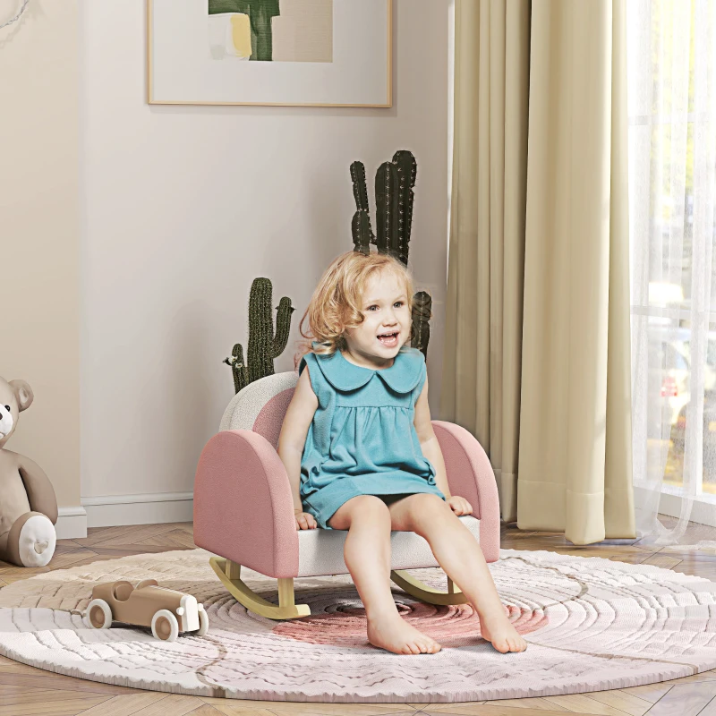 Qaba Kids Rocking Chair, Princess Crown Toddler Chair, Children's Armchair Rocker for Bedroom, Playroom, Pink