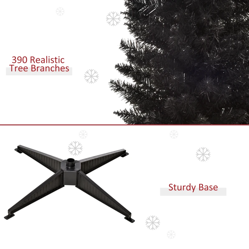 HOMCOM 6' Artificial Pencil Christmas Tree, Slim Xmas Tree with 390 Realistic Branch Tips and Plastic Stand, Black