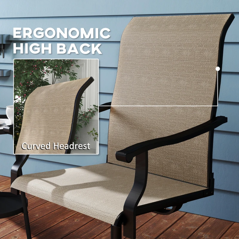 Outsunny Outdoor Swivel Dining Chairs Set of 2, High Back Swivel Chairs with All Weather Mesh for Deck, Backyard, Poolside, Brown