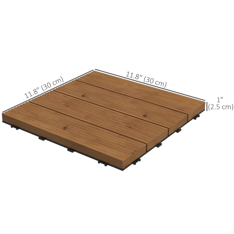 Outsunny 12 Pcs Garden Decking Tiles Wooden Outdoor Flooring Tiles for All Weather Use, Brown