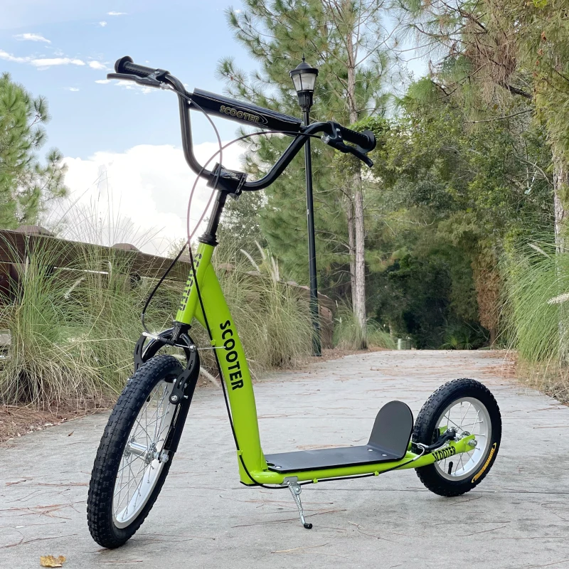 Aosom Kids Scooter with Adjustable Handlebar, Youth Kick Scooter with Dual Brakes, Inflatable Wheels, for Age 5+, Green