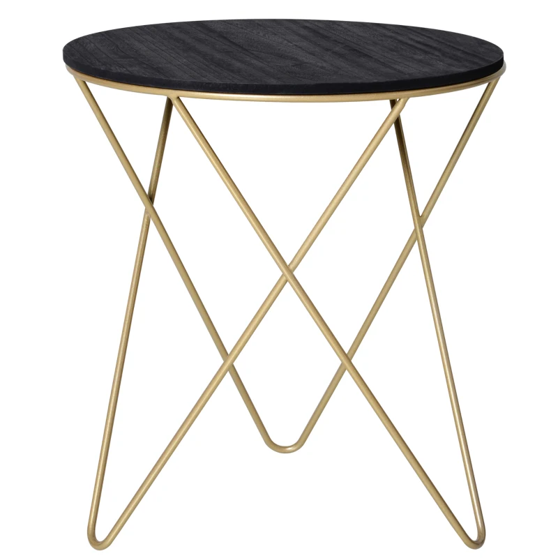 HOMCOM 17" Round Sofa Side Table, Wood Top End Table, Accent Coffee Table with Metal Leg for Living Room, Bedroom, Black and Gold