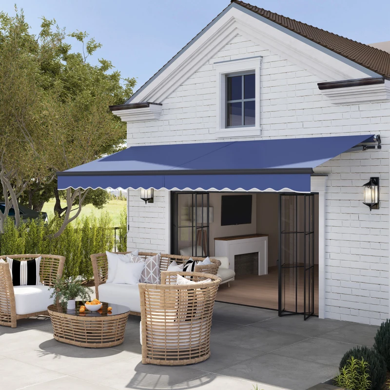 Outsunny 15' x 10' Electric Retractable Awning with Remote Controller, All Aluminum Frame Patio Awning, UV30+ Protection, Blue
