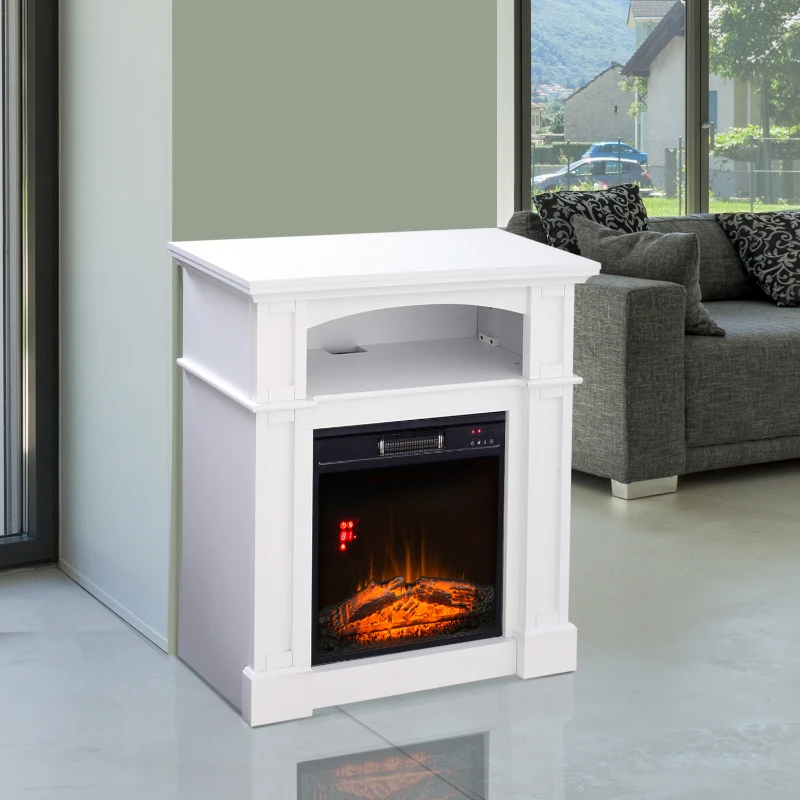 HOMCOM 31.75" W x 31" H Electric Fireplace Mantel TV Stand, Media Console Center Cabinet with a Shelf, White