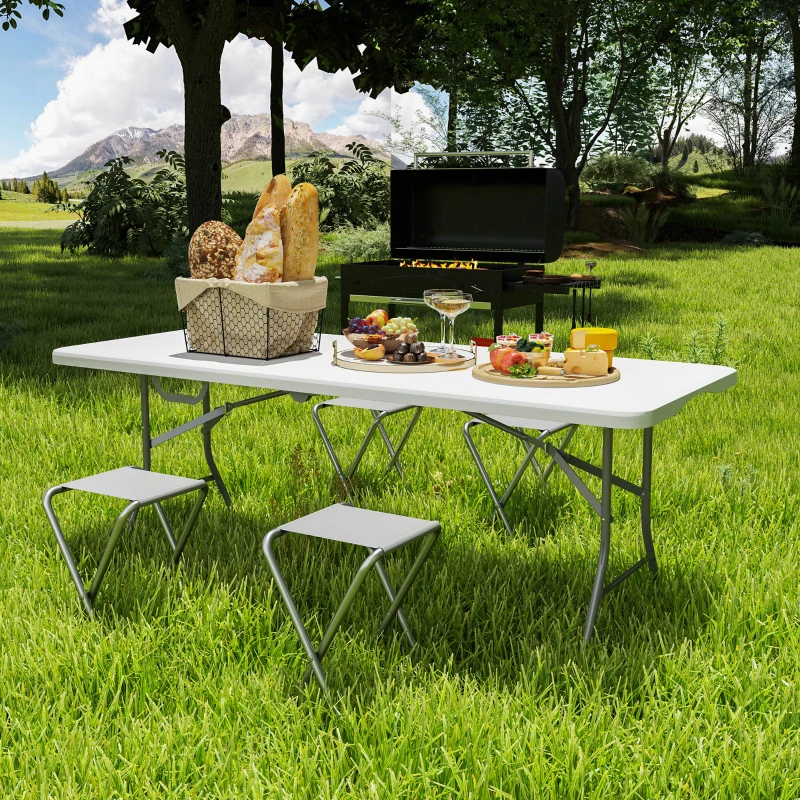 Outsunny 6ft Folding Table, Portable Plastic Camping Table with Carrying Handle, Outdoor Indoor Picnic Table for Party, BBQ