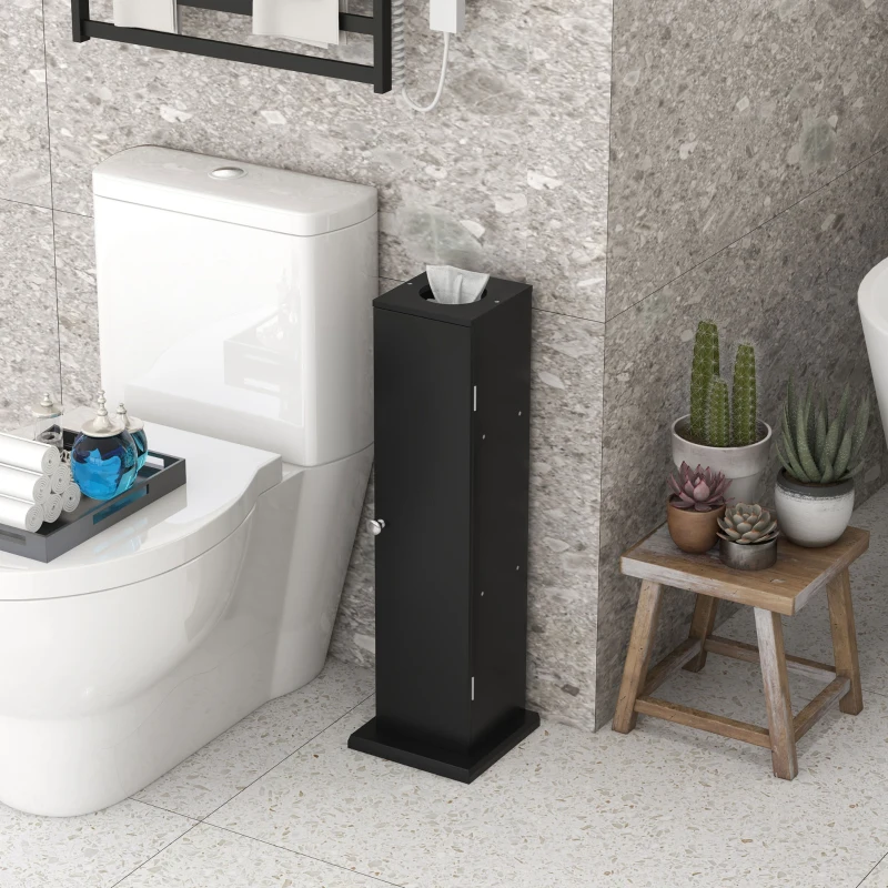 HOMCOM Small Toilet Paper Cabinet, Bathroom Corner Cabinet with Doors and Shelves for Paper Shampoo, Black