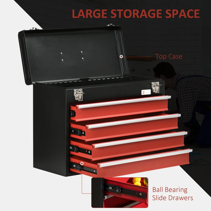DURHAND Lockable Tool Chest and Tool Box Set of 2, 7 Drawer Tool Cabinet with Wheels, 4 Drawer Portable Tool Chest with Handle for Garage, Factory, Workshop, Red