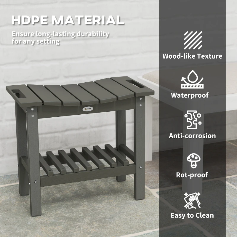 Outsunny HDPE Shower Bench, Waterproof Shower Stool with Handle, Storage Shelf, Non-Slip Pads for Indoor Outdoor, Dark Gray