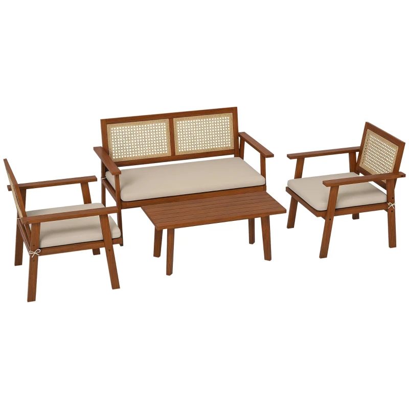Outsunny 4 Pcs Patio Furniture Set Wicker Furniture Set w/ Seat Cushions with Loveseat Sofa, Seat Cushions for Garden, Backyard
