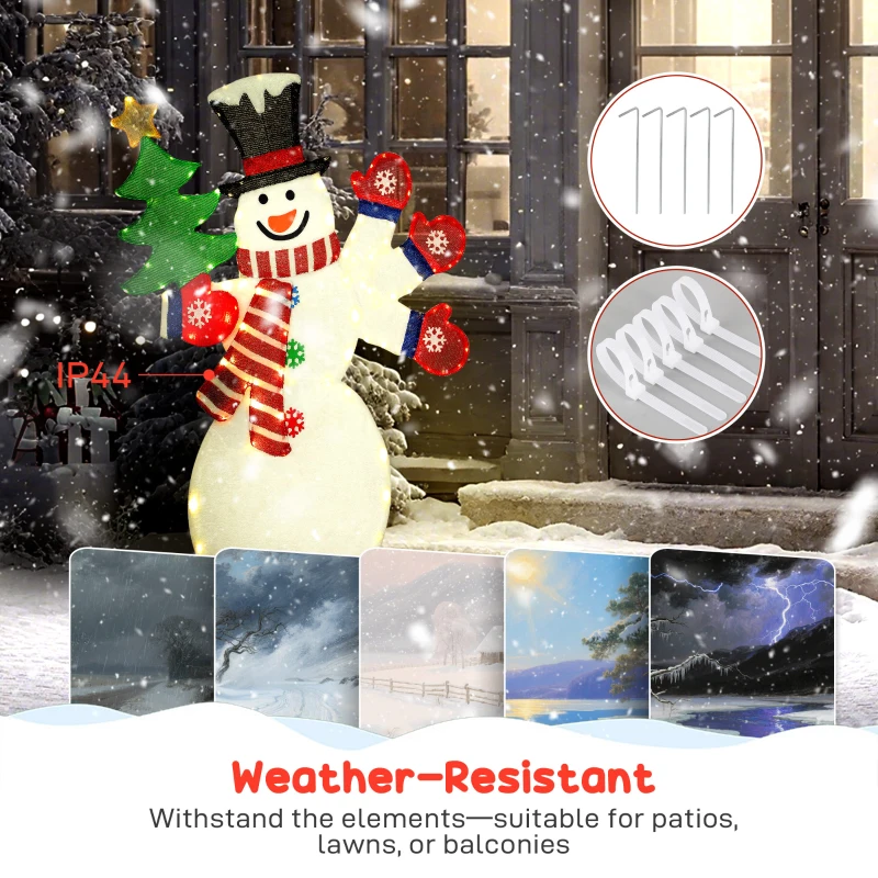 Outsunny 4FT Lighted Snowman, Light Up Christmas Decor with 148 LEDs, Stakes and Zip Ties, IP44 Waterproof for Outdoor Yard