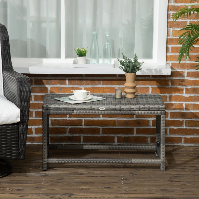 Outsunny Patio Rattan End Table, Outdoor Side Table with Full Woven Table Top for Garden, Balcony, Mixed Grey
