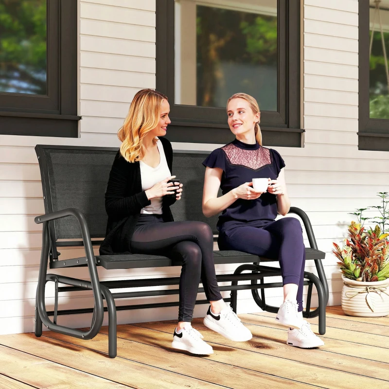 Outsunny Outdoor Glider Bench, 2 Seater Garden Patio Glider Chair with Sling Fabric Seat, Steel Frame, Black
