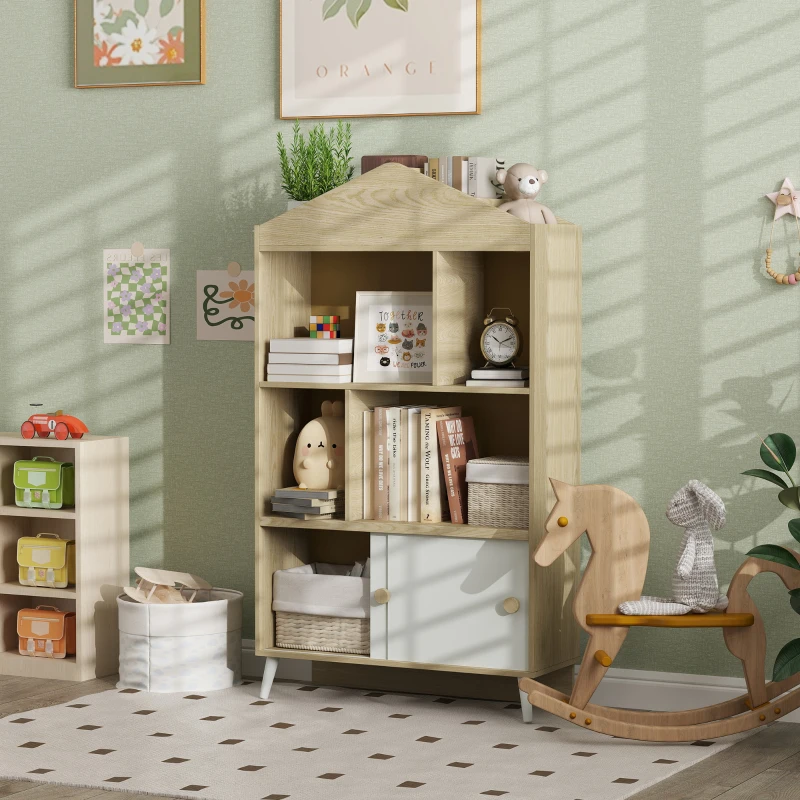 Qaba 4-Cubby Children's Toy Shelf, Kids Bookshelf and Toy Storage for Playroom, Children's Room, Living Room,