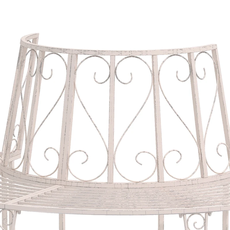 Outsunny Garden Half Round Tree Bench Antique 4-Seat Semi-circular Bench for Backyard, Park, Party, White