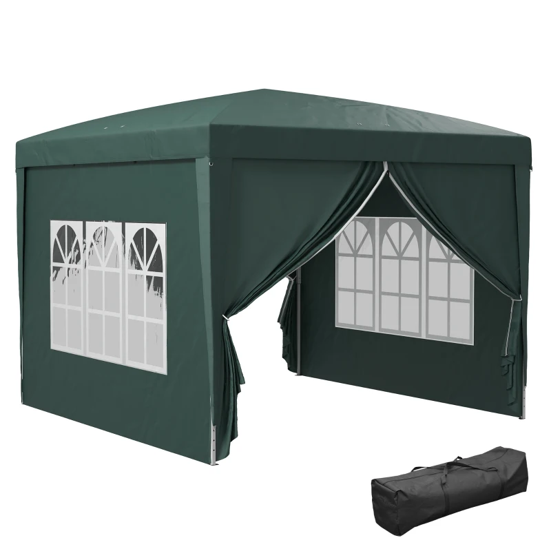 Outsunny 10'x10' Outdoor Pop Up Party Tent Wedding Gazebo Canopy with Carrying Bag (Dark Green)