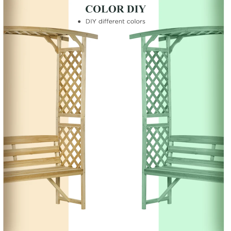 Outsunny Garden Arch with 2 Person Bench, Wooden Garden Arbor Archway Trellis for Climbing Plants, Lawn, Backyard Decor, Natural