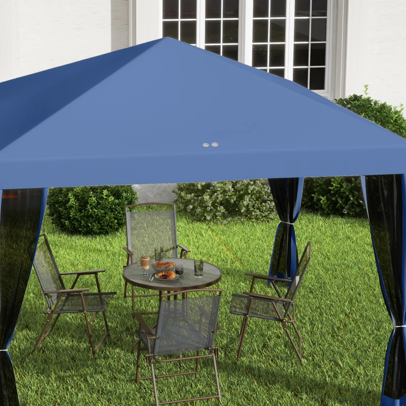 Outsunny 10' x 10' Pop Up Canopy Tent Gazebo, Foldable Canopy Tent with Zipper Mesh Sidewalls and Carry Bag, Easy Setup Screen Shelter for Backyard Patio Outdoor, Blue
