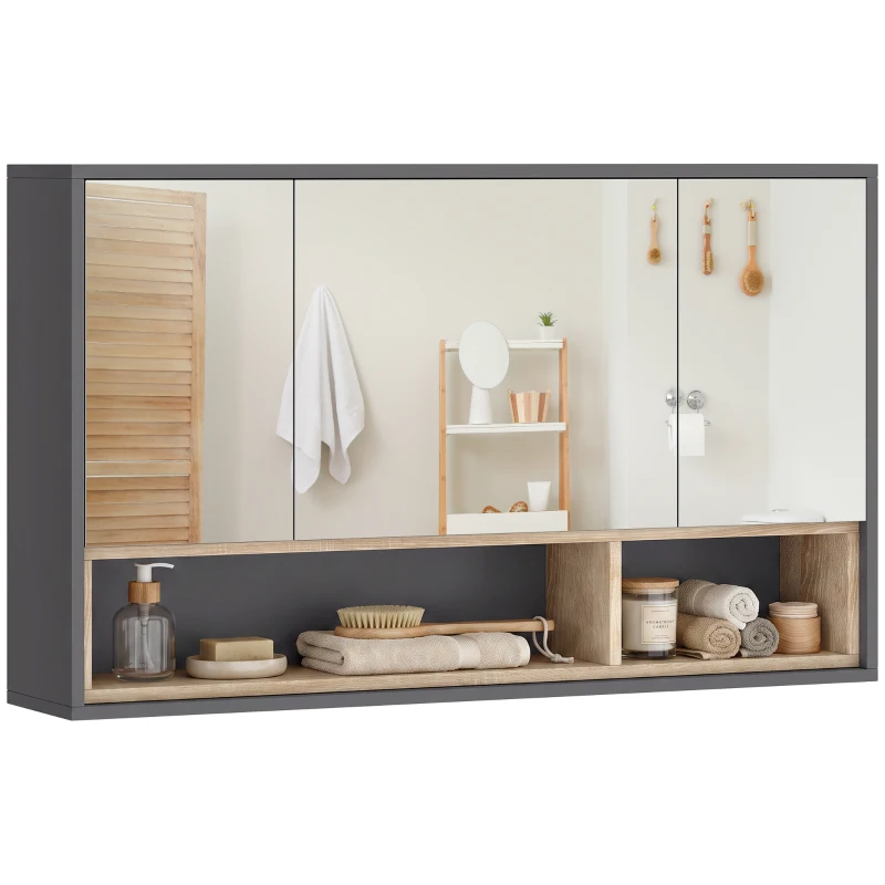 HOMCOM Wall Mounted Bathroom Medicine Cabinet with Mirror and Shelves, Grey