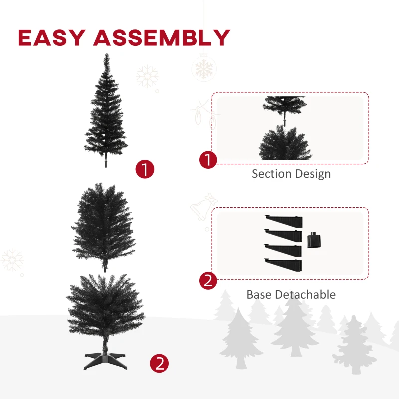 HOMCOM 6' Artificial Pencil Christmas Tree, Slim Xmas Tree with 390 Realistic Branch Tips and Plastic Stand, Black