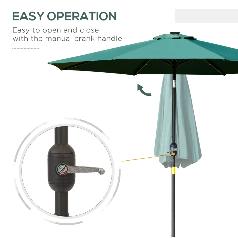 Outsunny 9ft Solar Patio Umbrella Outdoor Sunshade 24 LED Lights Tilt Canopy Green
