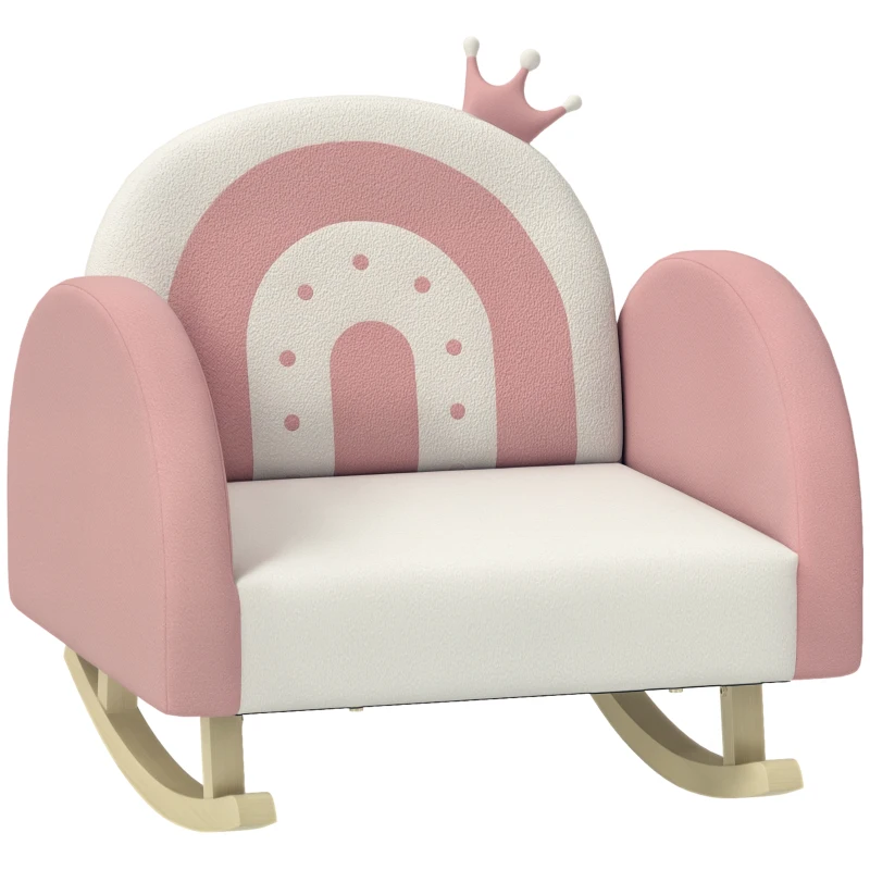 Qaba Kids Rocking Chair, Princess Crown Toddler Chair, Children's Armchair Rocker for Bedroom, Playroom, Pink