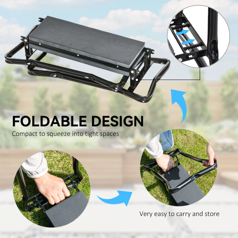 Outsunny Garden Kneeler and Seat Stool, Folding Gardening Stool Kneeling Chair with Thicken Pad and Handles