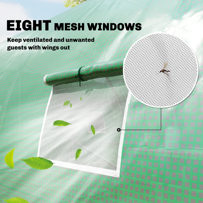 Outsunny Walk-in Tunnel Greenhouse with 2 Support Rods, Mesh Door, Plant Hot House with PE Cover, 20'x10'x7', Green