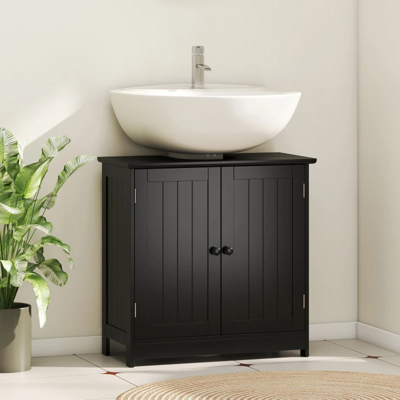 HOMCOM Under Sink Bathroom Cabinet, Pedestal Sink Storage Cabinet with 2 Doors, Shelf and U-Shape, Black